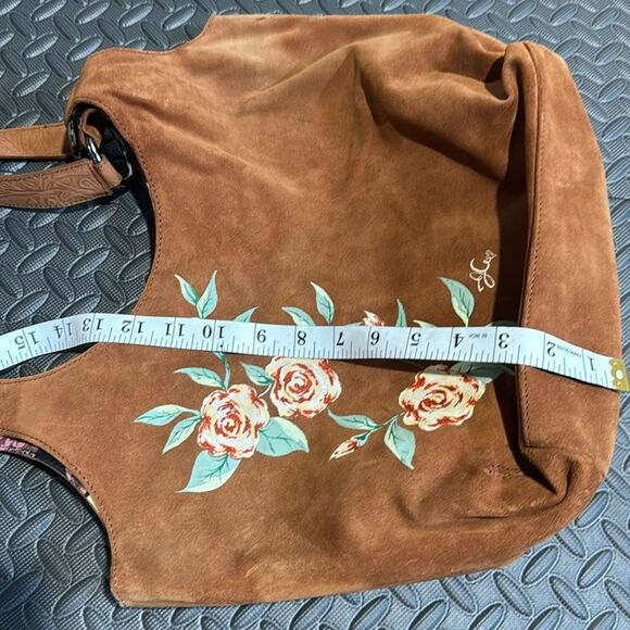 Jen Aprile Suede Hand Painted Heel Fashion Handbag Purse  Shoulder - Picture 8 of 9